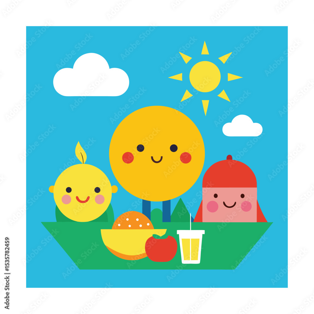 Fototapeta premium Family Picnic with Sun and Delicious Food