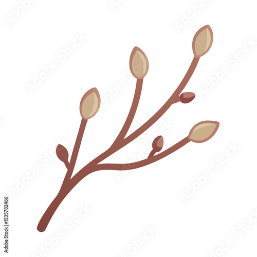 Delicate minimalist illustration of a budding branch heralding the arrival of Spring colorful vector icon