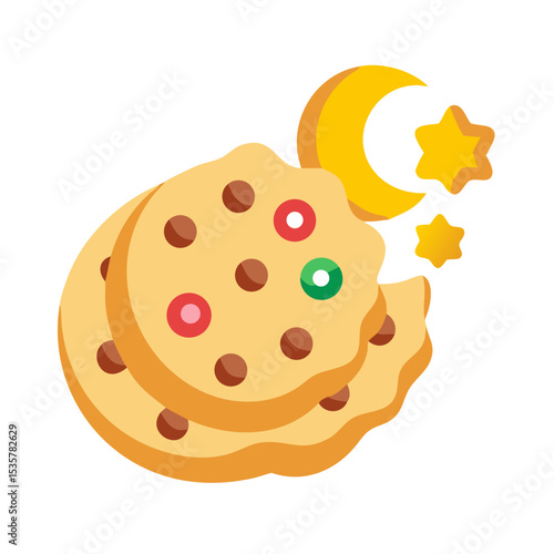 Delicious Cookies with Moon and Stars, a Festive Treat for Celebration colorful vector icon