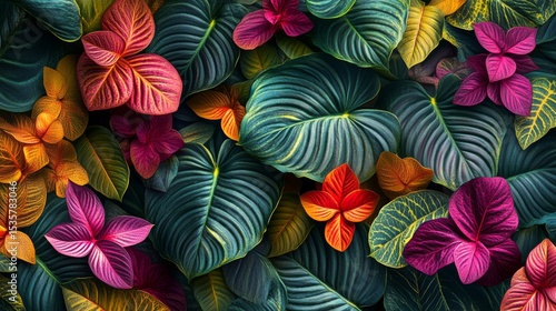 Wallpaper Mural A flower pattern with a plant background. Great for clothes, wall art, and prints. A trendy flower design for style and decor.
 Torontodigital.ca