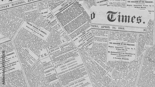 Vintage newspaper page detailing historical events and headlines from 1865