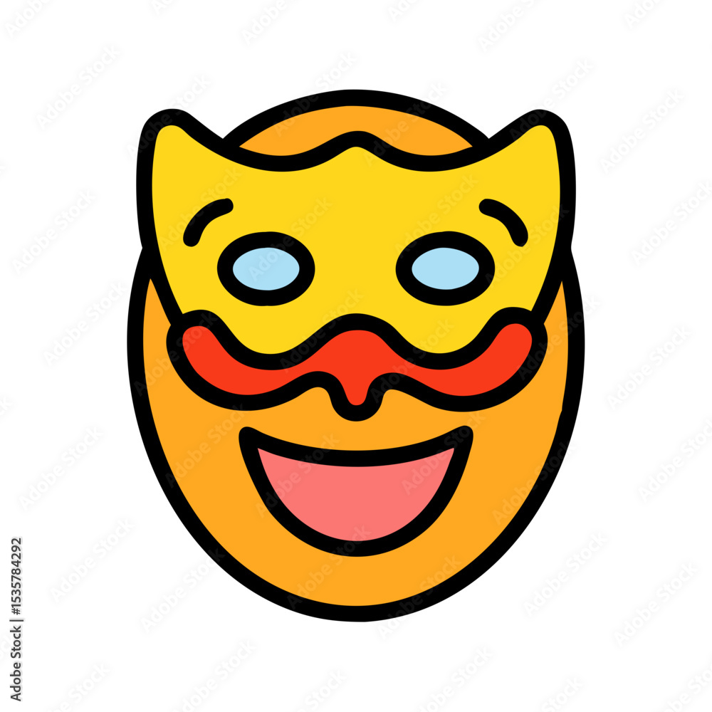 Fototapeta premium A Smiling Emoji Wearing a Comical Mask with Whimsical Features colorful vector icon