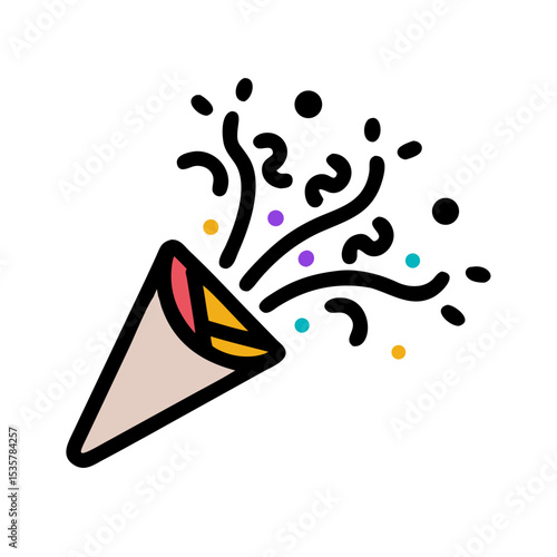 Celebration popper emitting confetti and streamers for festive occasions and events colorful vector icon