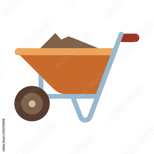 Illustration of a single wheeled wheelbarrow carrying some dirt or soil colorful vector icon