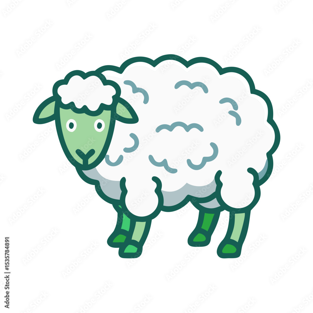 Stylized Cartoon Sheep with Green Face and Legs on transparent background colorful vector icon Stylized Cartoon Sheep with Green Face and Legs on transparent background colorful vector icon