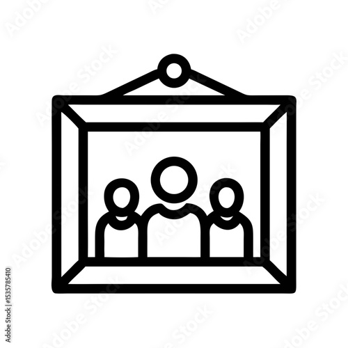 Framed Family Portrait Depicting Three People in a Simplistic Black Outline colorful vector icon