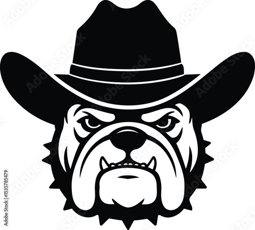 Vector dog face cowboy theme isolated silhouette in a white background

