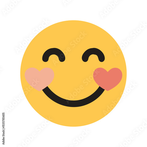 Yellow emoji face with hearts on cheeks expressing love and affection colorful vector icon