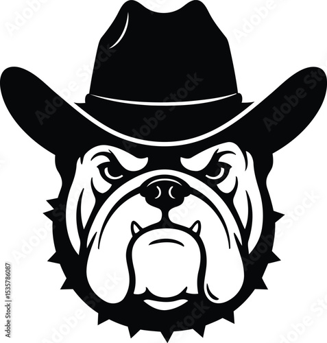Vintage style dog in cowboy hat isolated silhouette in a white background

