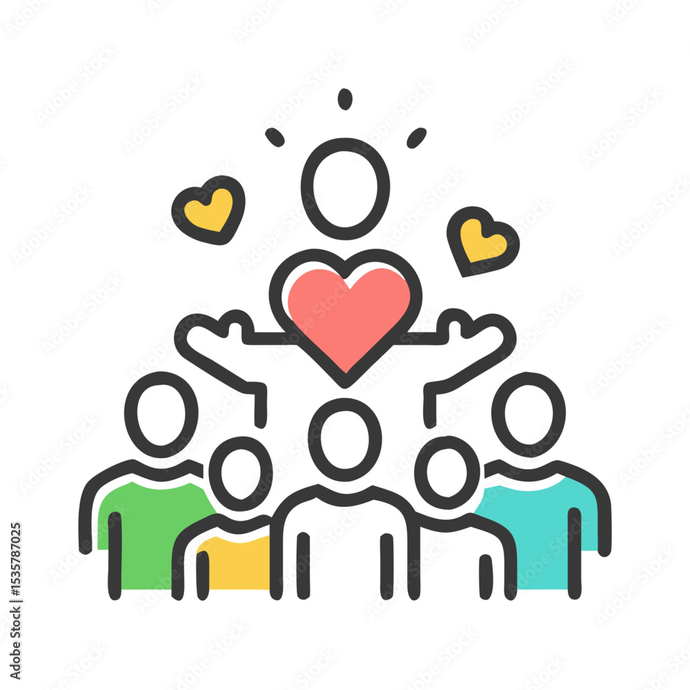 A leader showing love and support for their group of followers colorful vector icon A leader showing love and support for their group of followers colorful vector icon