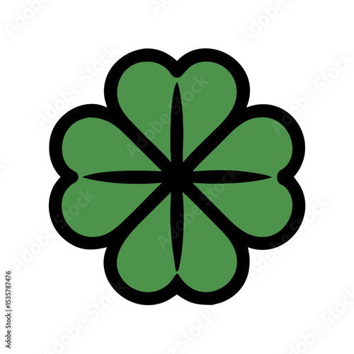 A four leaf clover symbol with dark outline on transparent background colorful vector icon