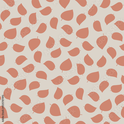 Rust Orange Leaf Silhouettes in a Nondirectional Scatter on a Light Ecru Background creating a seamless pattern print