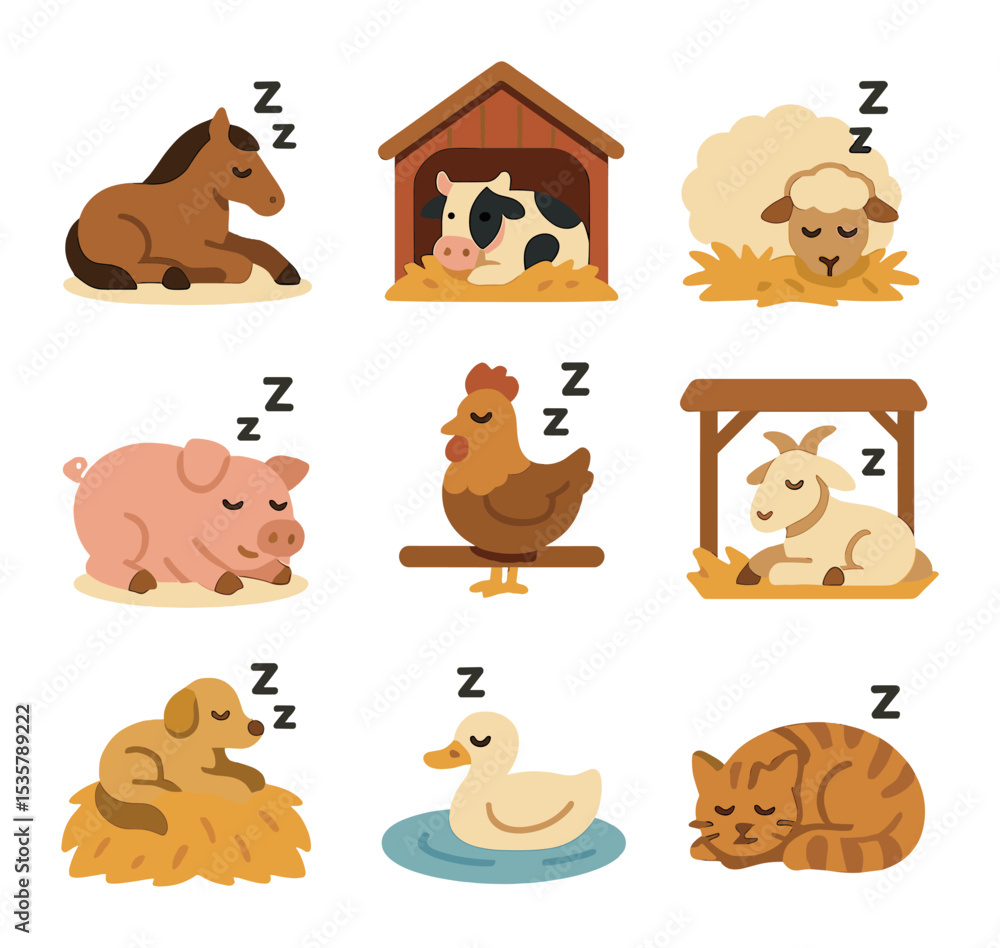 Fototapeta premium Aquatic Sleep Icons. Flat icon set of aquatic animal sleep: dolphin eye open, fish resting, octopus color fade