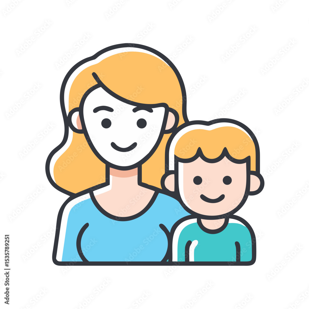Cartoon illustration of a smiling mother and child in a simple style colorful vector icon Cartoon illustration of a smiling mother and child in a simple style colorful vector icon