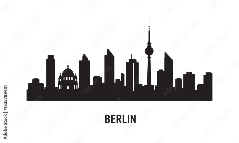 Obraz premium Berlin germany skyline silhouette featuring famous landmarks and architecture black and white vector