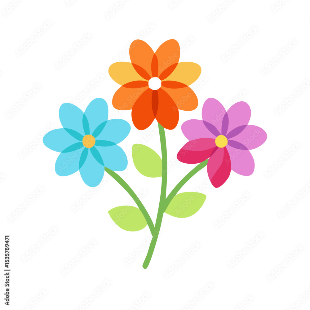 Obraz premium A vibrant and playful bouquet of colorful stylized flowers on a white backdrop colorful vector icon