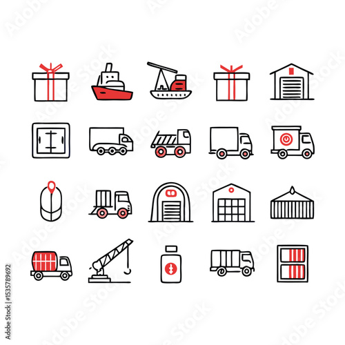 Editable Stroke Logistics Icons Collection | Thin Line Vector Set | Transportation, Packaging, Warehouse, Freight, Delivery, Tracking, Inventory and Supply Chain Management Symbols