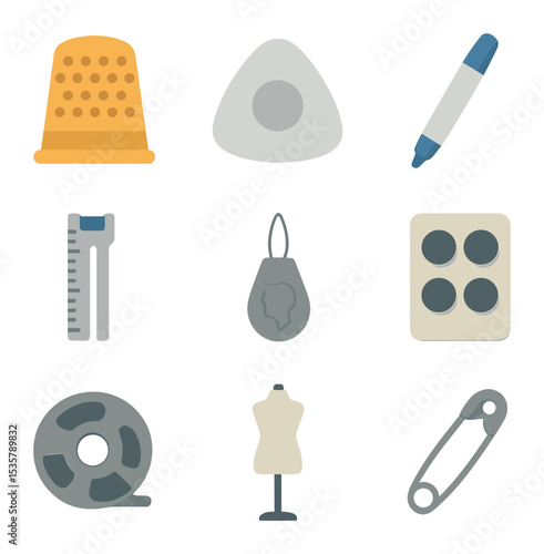 Lighting Icon Grid. Flat icon set of lighting elements: tealight candle, lantern, fairy lights, flame torch,