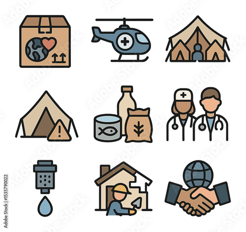 Fundraising Icon Set. Flat icon set of fundraising methods: online donation, auction hammer, pledge card,