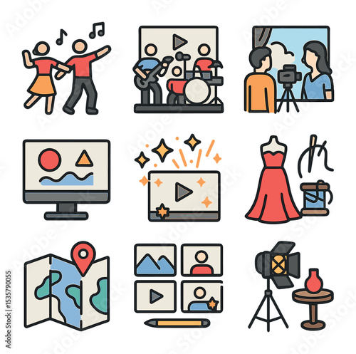 Nonprofit Communication Icons. Flat icon set of nonprofit communication: newsletter, social media post, press