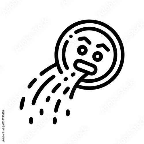 Vomiting emoji icon, representing illness, discomfort, nausea, or bad taste colorful vector icon