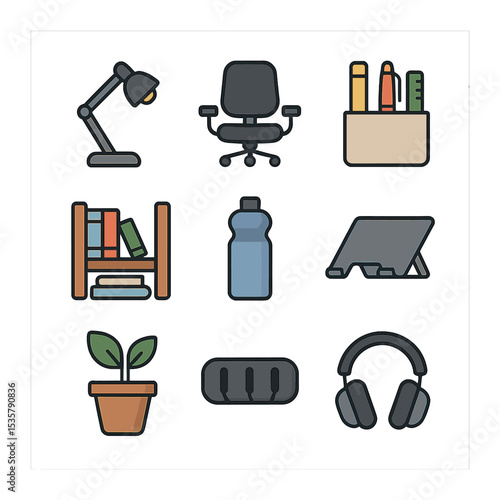 Tidal Pool Flora Icons. Flat icon set of tidal pool flora: green algae, brown seaweed, red algae, kelp blade,