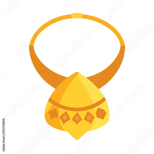 Elegant golden necklace with a teardrop pendant, adorned with diamond shapes colorful vector icon