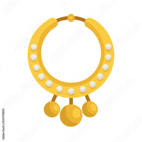 Cartoon illustration of golden torque necklace or collar decorated with spheres colorful vector icon