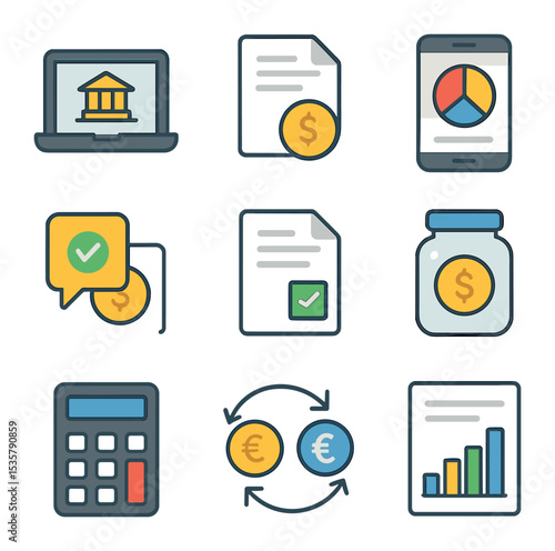 Remote Career Essentials. Flat icon set of building a remote career from scratch: laptop, video call, home