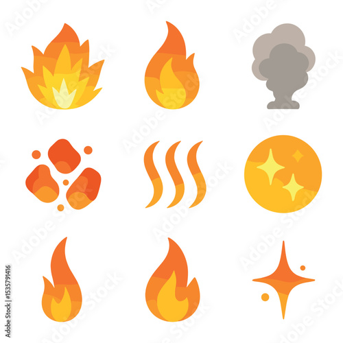 Aromatic Comfort Icons. Flat icon set of aroma and warmth: scent waves, steaming oven, warm light, cinnamon