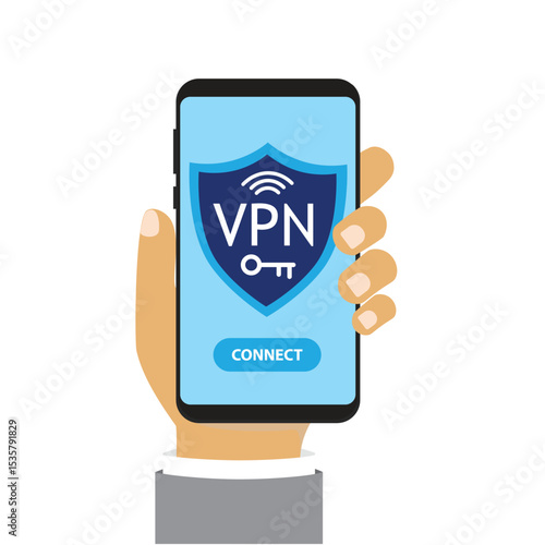 Mobile phone and VPN icon shield. Virtual private network
