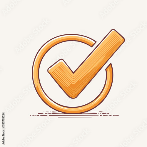 Vector Illustration of a Golden Check Mark Inside Circle Indicating Approval or Completion