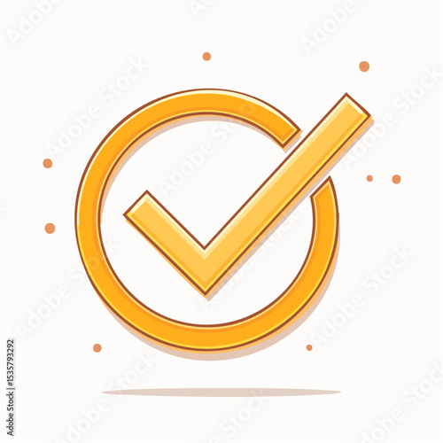 Golden Tick Icon within Circle for Approval, Confirmation and Task Completion