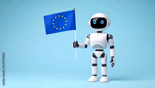 Robot holding EU flag