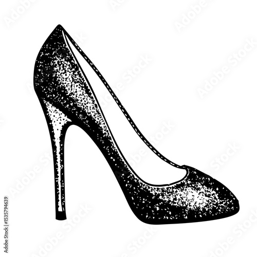 Retro fashion heel illustration with grain texture for elegant footwear design