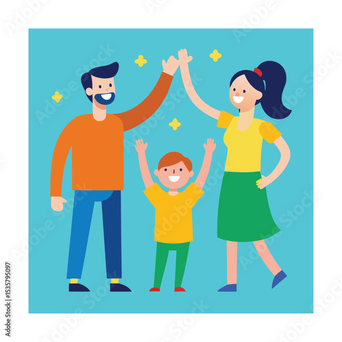 Parents and Children Celebrating with High Five Moment