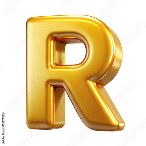 3d golden letter r realistic 3d render isolated on transparent background