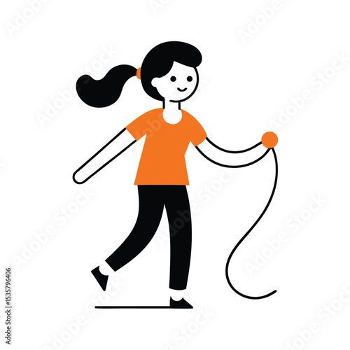 Young Girl Walking Happily with Jump Rope