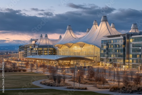 Denver airport terminal architecture on white background