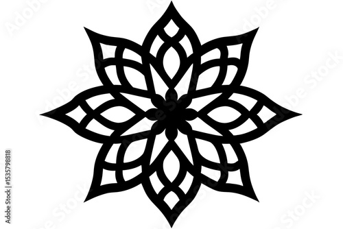 Elegant Islamic-Style Curved Arabesque Ornament in Radial Symmetry on White Background