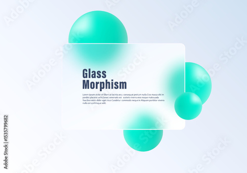 Glassmorphism panel with turquoise floating spheres