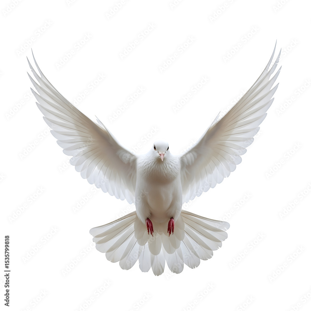 Obraz premium Majestic White Dove in Flight Against transparent background Perfect for Peace Symbolism Spiritual Designs or Religious Artwork