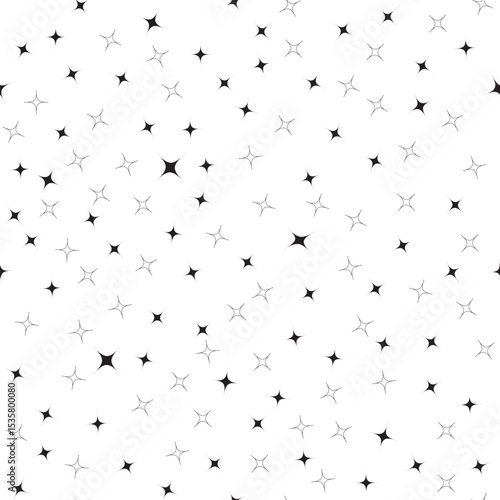 A Black and White Design of Black Stars Floating on a White Background creating a seamless pattern print