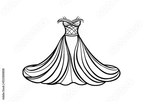 Silhouette of sheath wedding gown isolated on a white background