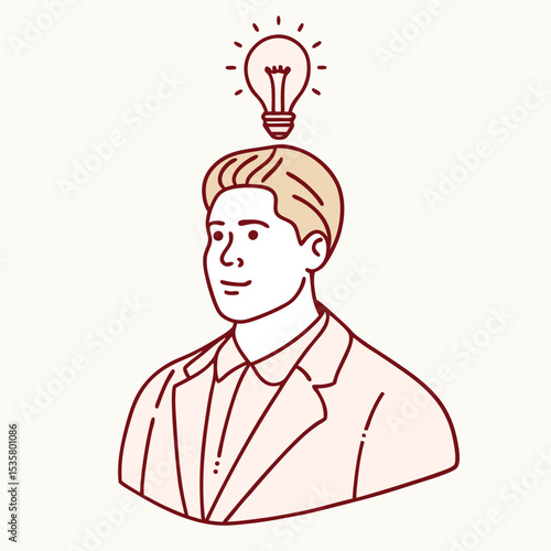 Young businessman has an idea with bright lightbulb shining above his head