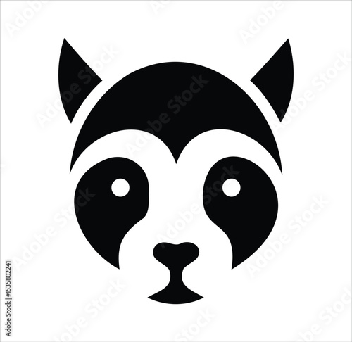 Black and white minimalist illustration of a panda bear face vector graphic design