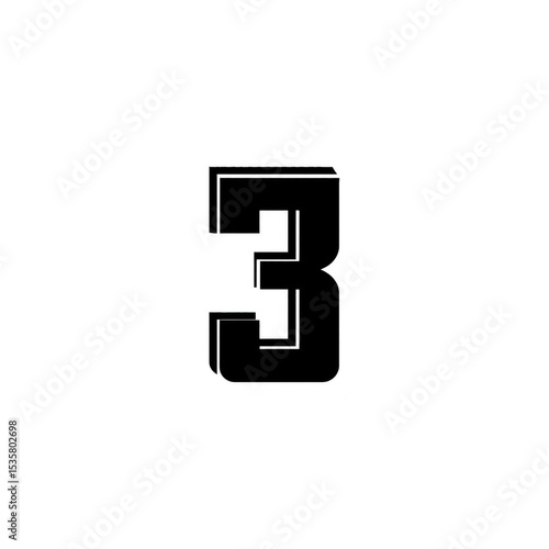 Free Download Image features bold, black number three on transparent background, often used in design projects for its simplicity and clarity - GFXLoad