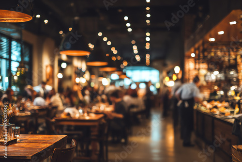 Blurred Restaurant Background with People - Generative AI.