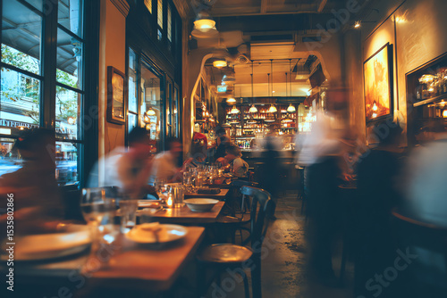 Blurred Restaurant Background with People - Generative AI.