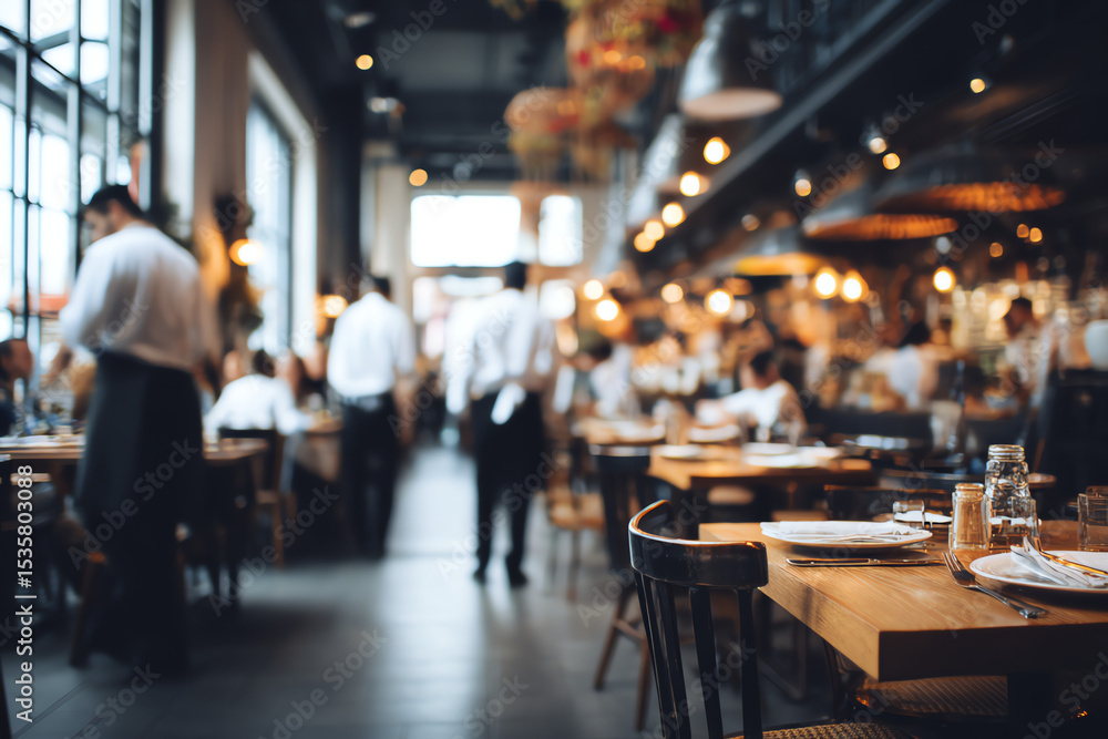 Blurred Restaurant Background with People - Generative AI. Blurred Restaurant Background with People - Generative AI.